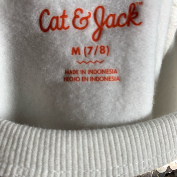 Cat & Jack Sweatshirt Gold Sequins Crewneck Cream White Girls Top size M Medium - Picture 3 of 3